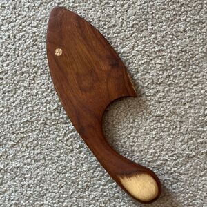 Vintage MCM Handcrafted Wooden Sculptural Teak Knife Server Utensil Signed Fish